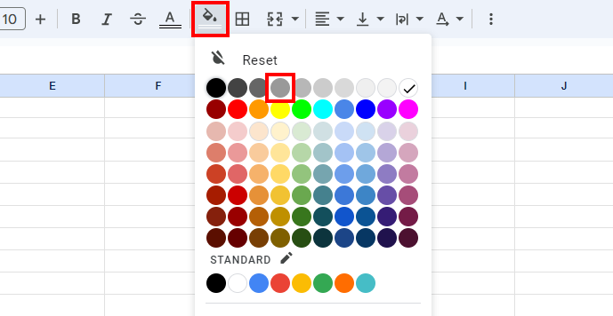 Select color from the conditional formatting palette 