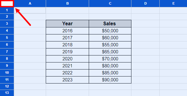 Select the top left corner of the sheet to select all cells 