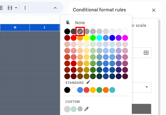 Select a color from the conditional formatting palette 