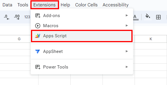 Go to Extensions > Apps script 